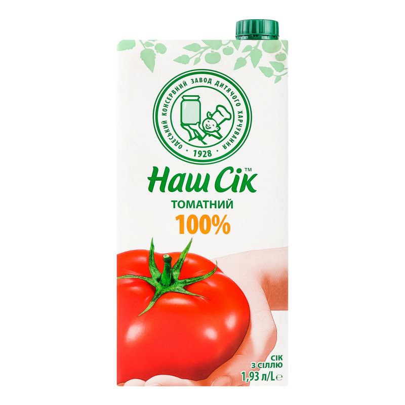 Сік Наш Сік Томатний 100% з сіллю 1.93 л тетра-пак